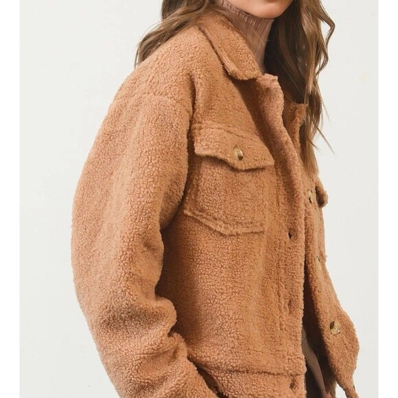 HYFVE Oversized Sherpa Shacket Jacket Large Cream Fuzzy Teddy Button Up Fall - Picture 2 of 4